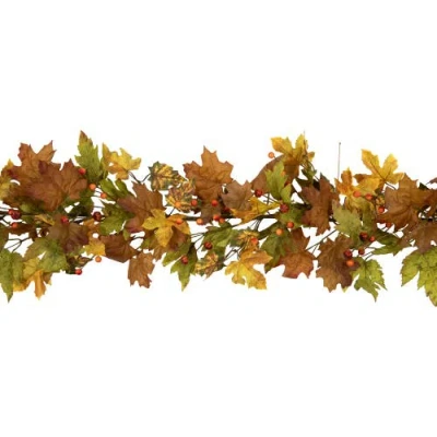 Northlight 5ft X 8in Maple Leaf And Berry Unlit Thanksgiving Indoor Garland In Brown