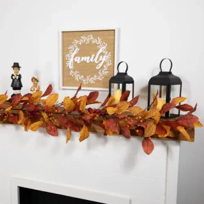 Northlight 5' X 8" Berries With Orange And Red Leaves Artificial Fall Harvest Garland, Unlit In Multi
