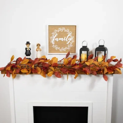 Northlight 5' X 8" Berries With Orange And Red Leaves Artificial Fall Harvest Garland, Unlit In Multi