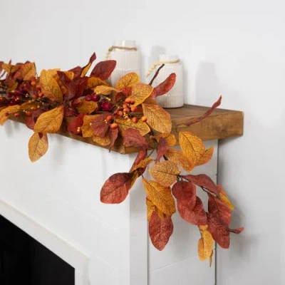 Northlight 5' X 8" Berries With Orange And Red Leaves Artificial Fall Harvest Garland, Unlit In Multi