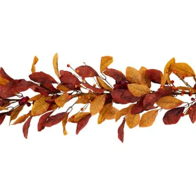 Northlight 5' X 8" Berries With Orange And Red Leaves Artificial Fall Harvest Garland, Unlit In Multi