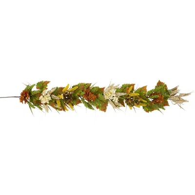 Northlight 5' X 10" Flowers With Wheat Artificial Fall Harvest Garland, Unlit In Multi