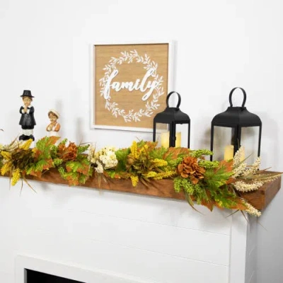 Northlight 5' X 10" Flowers With Wheat Artificial Fall Harvest Garland, Unlit In Multi