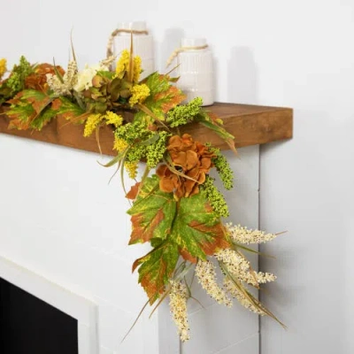Northlight 5' X 10" Flowers With Wheat Artificial Fall Harvest Garland, Unlit In Multi