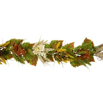 Northlight 5' X 10" Flowers With Wheat Artificial Fall Harvest Garland, Unlit In Multi