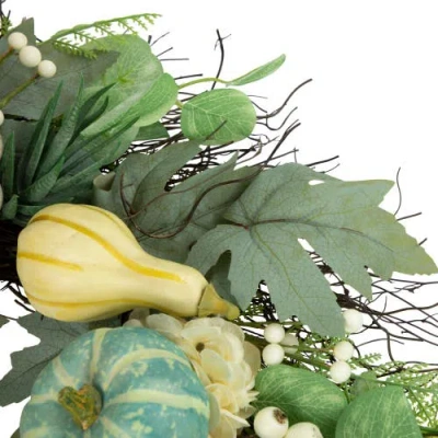 Northlight 22in Green And White Pumpkins With Berries Artificial Fall Harvest Wreath In Green