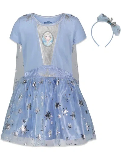 Disney Frozen Cosplay Short Sleeve Dress & Headband Set In Blue