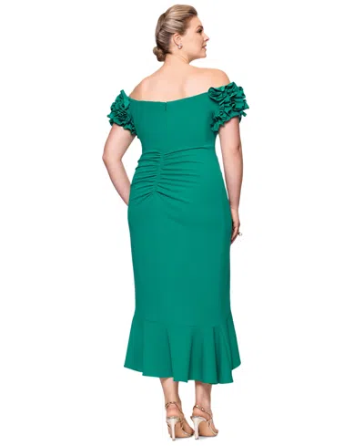 Xscape Plus Size Ruffled Off-the-shoulder Midi Dress In Green