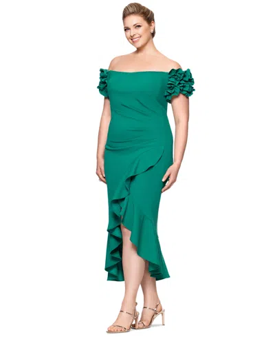 Xscape Plus Size Ruffled Off-the-shoulder Midi Dress In Green