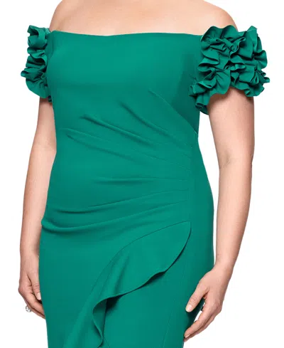 Xscape Plus Size Ruffled Off-the-shoulder Midi Dress In Green