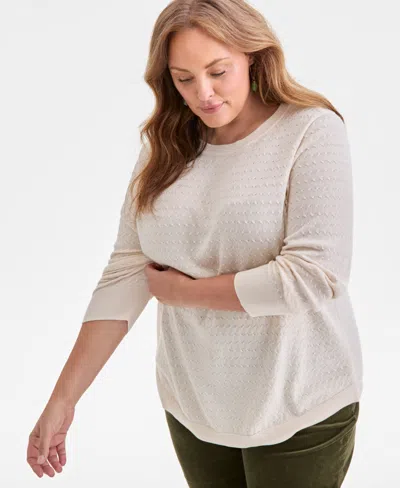 Style & Co Plus Size Solid Crewneck Sweater, Macy's Exclusive In Neutral