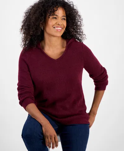 Style & Co Women's V-neck Shine Sweater, Macy's Exclusive In Burgundy