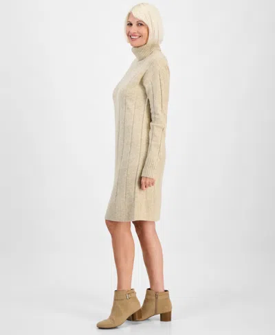 Style & Co Petite Turtleneck Sweater Dress, Macy's Exclusive In Neutral