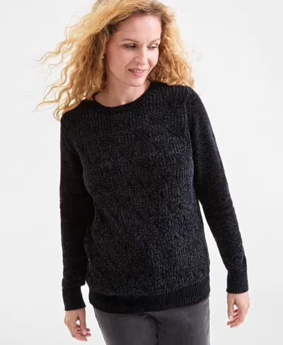 Style & Co Petite Chenille Cable Knit Sweater, Macy's Exclusive In Black