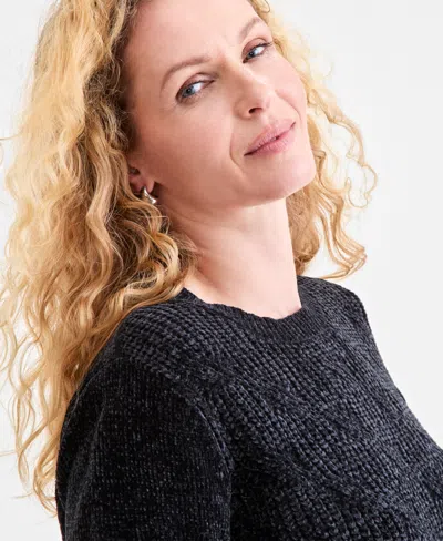 Style & Co Petite Chenille Cable Knit Sweater, Macy's Exclusive In Black