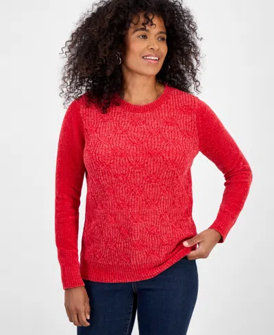 Style & Co Women's Crewneck Chenille Long-sleeve Sweater, Created For Macy's In Red