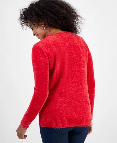 Style & Co Women's Crewneck Chenille Long-sleeve Sweater, Created For Macy's In Red