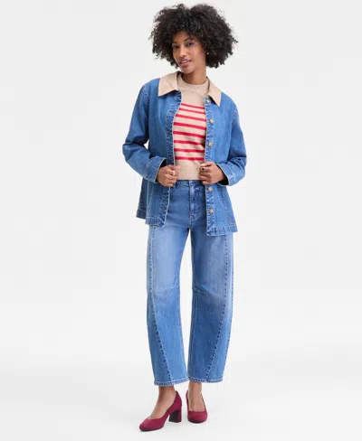 On 34th Women's Denim Corduroy Collar Jacket, Macy's Exclusive In Blue