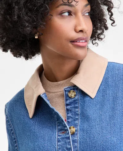 On 34th Women's Denim Corduroy Collar Jacket, Macy's Exclusive In Blue