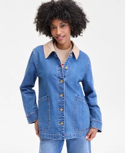 On 34th Women's Denim Corduroy Collar Jacket, Macy's Exclusive In Blue