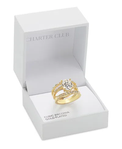 Charter Club Pave & Oval Crystal Triple-row Ring, Exclusively At Macy's In Gold