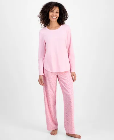 Charter Club Women's Long-sleeve Jersey Pajama Set In Pink
