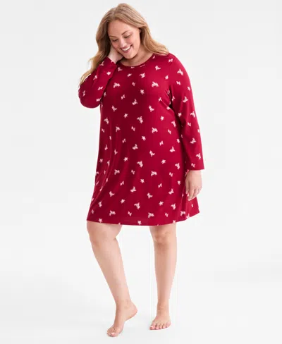 Charter Club Plus Size Soft Knit Printed Sleepshirt, Created For Macy's In Red