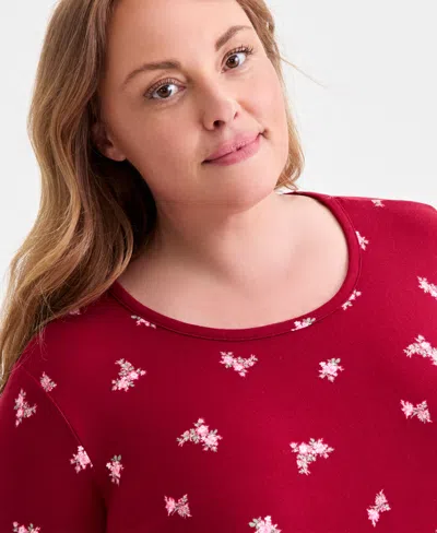 Charter Club Plus Size Soft Knit Printed Sleepshirt, Created For Macy's In Red