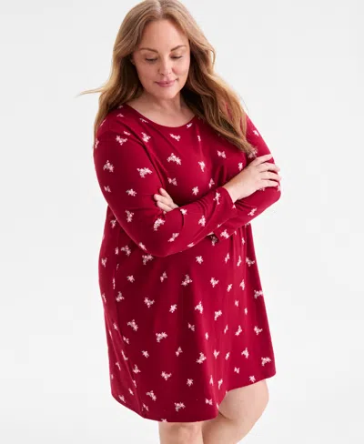Charter Club Plus Size Soft Knit Printed Sleepshirt, Created For Macy's In Red