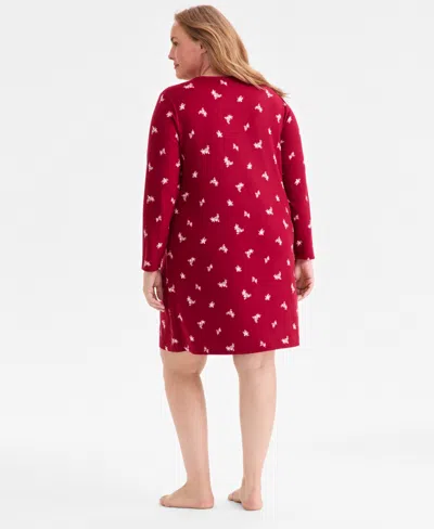 Charter Club Plus Size Soft Knit Printed Sleepshirt, Created For Macy's In Red