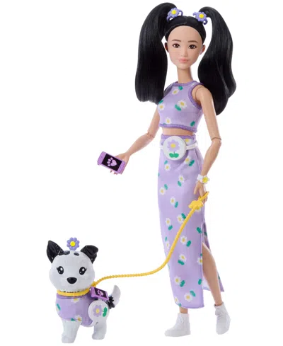 Barbie Twinning Looks Fashion Doll With Pet Dog Matching Clothes And Accessories In Purple