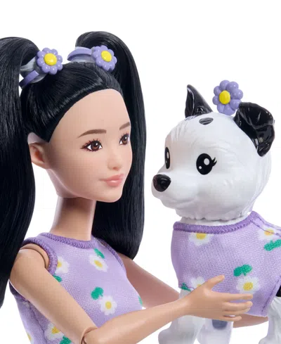Barbie Twinning Looks Fashion Doll With Pet Dog Matching Clothes And Accessories In Purple
