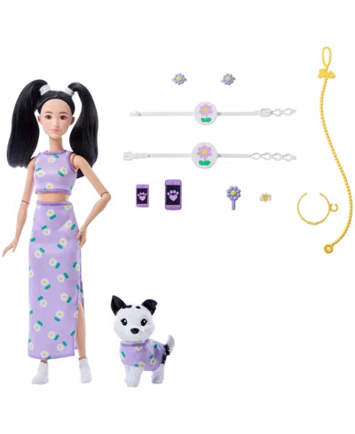 Barbie Twinning Looks Fashion Doll With Pet Dog Matching Clothes And Accessories In Purple