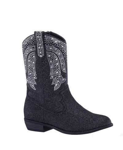 Nina Little And Big Girls Glitter Side Zip Cowboy Boots In Black