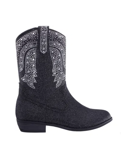 Nina Little And Big Girls Glitter Side Zip Cowboy Boots In Black