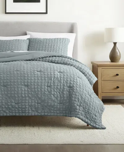 Ienjoy Home Textured Seersucker Box 3-pc. Comforter Set, Full/queen In Blue