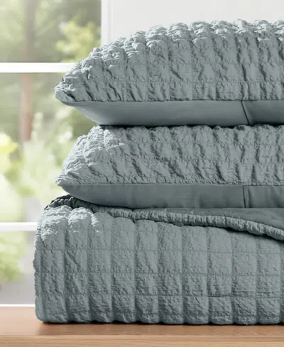 Ienjoy Home Textured Seersucker Box 3-pc. Comforter Set, Full/queen In Blue
