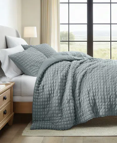 Ienjoy Home Textured Seersucker Box 3-pc. Comforter Set, Full/queen In Blue