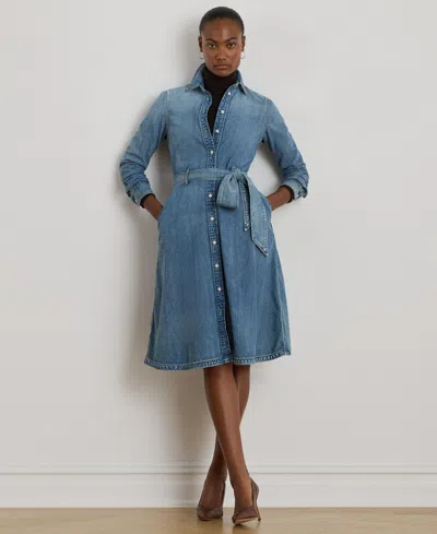 Ralph Lauren Women's Belted Denim Shirtdress In Blue