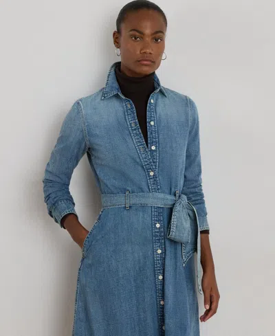 Ralph Lauren Women's Belted Denim Shirtdress In Blue