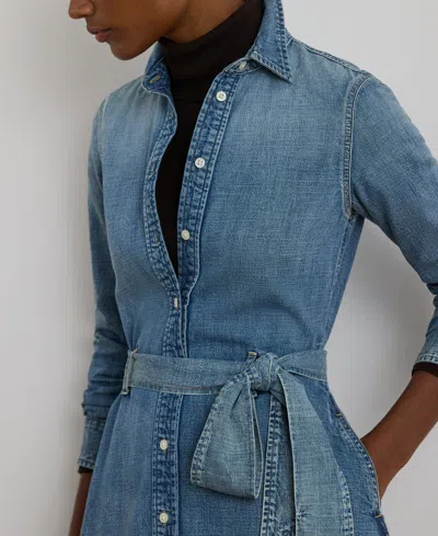 Ralph Lauren Women's Belted Denim Shirtdress In Blue