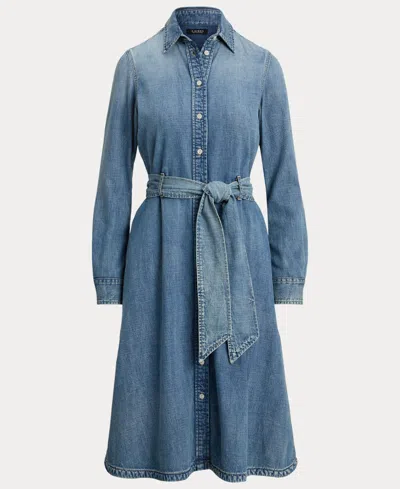 Ralph Lauren Women's Belted Denim Shirtdress In Blue