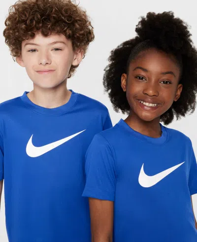 Nike Big Kids' Legend Swoosh-logo Crewneck Dri-fit T-shirt In Blue