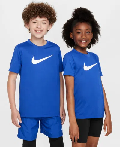 Nike Big Kids' Legend Swoosh-logo Crewneck Dri-fit T-shirt In Blue