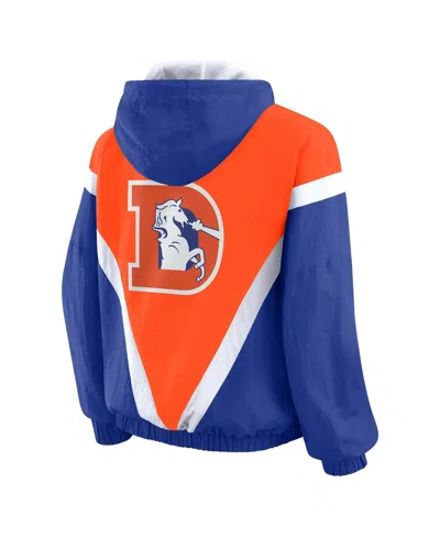 Wear By Erin Andrews Women's Orange/royal Denver Broncos Plus Size Retro Crinkle Full-zip Windbreaker Jacket In Orange