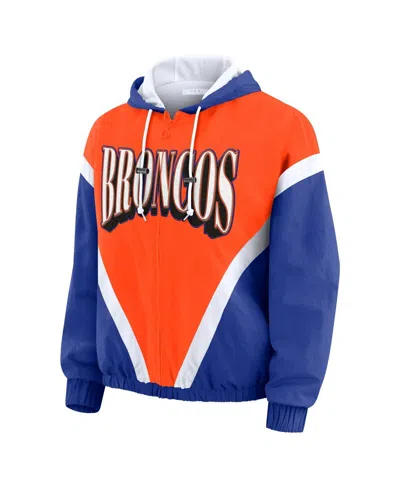 Wear By Erin Andrews Women's Orange/royal Denver Broncos Plus Size Retro Crinkle Full-zip Windbreaker Jacket In Orange