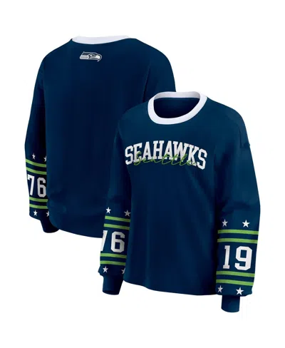 Wear By Erin Andrews Women's College Navy Seattle Seahawks Plus Size Sport Long-sleeve T-shirt In Blue