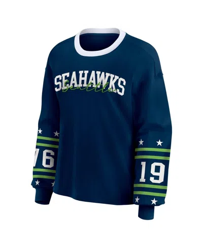 Wear By Erin Andrews Women's College Navy Seattle Seahawks Plus Size Sport Long-sleeve T-shirt In Blue