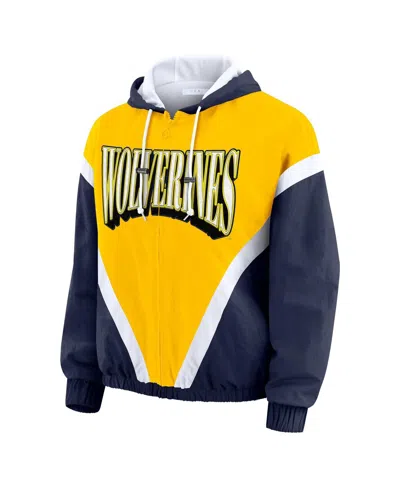 Wear By Erin Andrews Women'smaize/navy Michigan Wolverines Color Block Full-zip Hoodie Windbreaker Jacket In Multi
