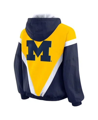 Wear By Erin Andrews Women'smaize/navy Michigan Wolverines Color Block Full-zip Hoodie Windbreaker Jacket In Multi